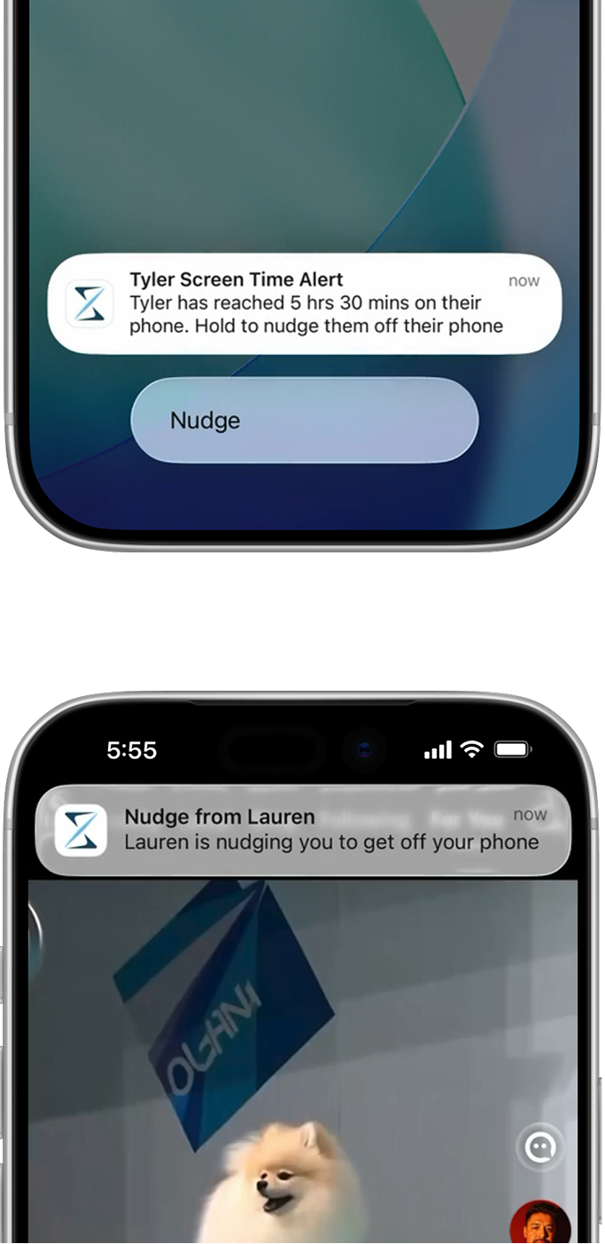Screen time alert and nudge notifications between friends